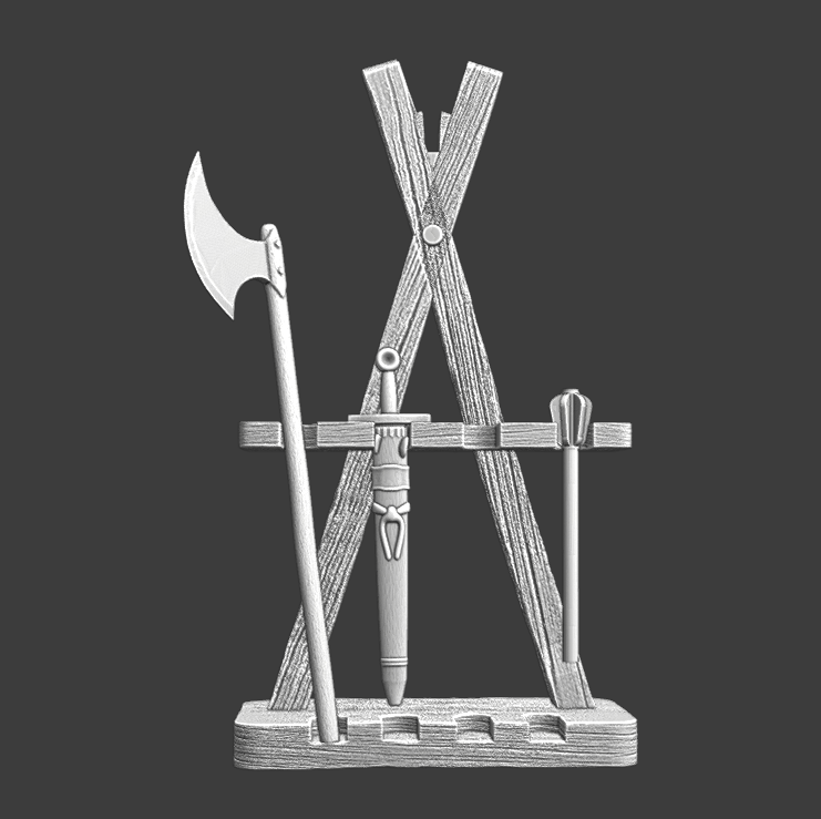 Medieval Weapons Stand - Axe, Sword and Mace